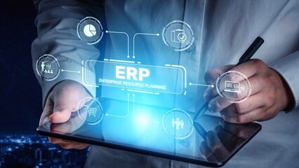 ERP platform visual showing centralized system for enterprise resource planning, improving...