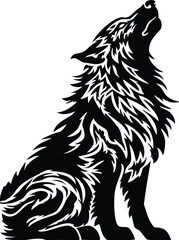 Vector Silhouette of a Howling Dog — Decorative Animal Illustration for Design and Embroidery