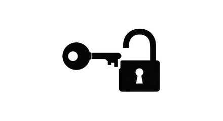 Key unlocks padlock icon illustration on transparent background security concept