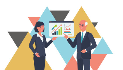 Business team presenting growth data on a screen Financial analysis success and professional partnership