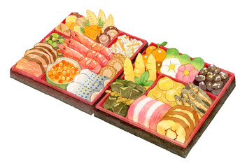 日本のお節料理　水彩イラスト
