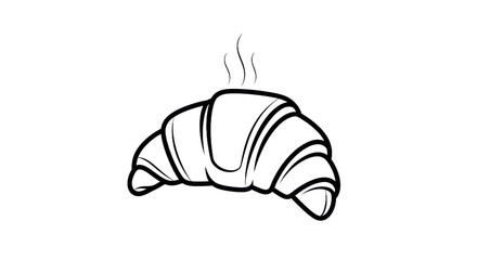Outline illustration of a freshly baked croissant with rising steam