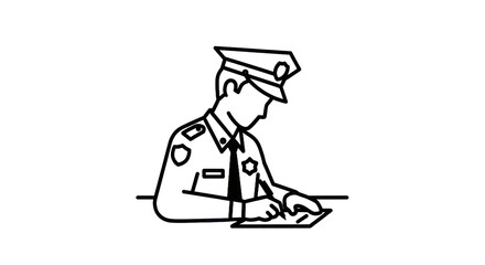 Police officer silhouette writing on paper with transparent background