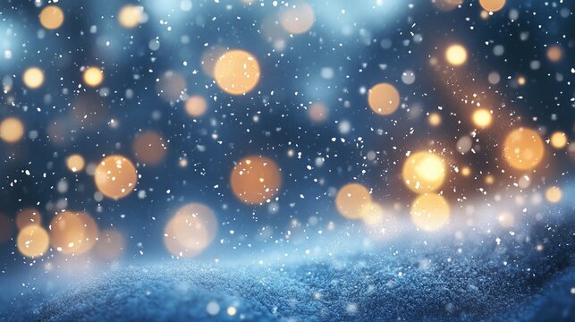 Enchanting winter snowfall with bokeh lights creates a magical, festive atmosphere perfect for holiday greetings and seasonal promotions, so inviting!