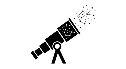 Telescope observing constellations with bright stars against a transparent background