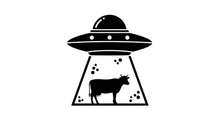 Ufo abducting cow graphic illustration against transparent background