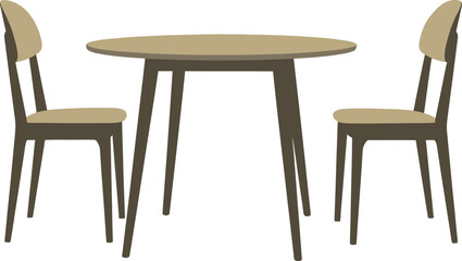 Round Table with Two Chairs Isolated on White Background furniture dining