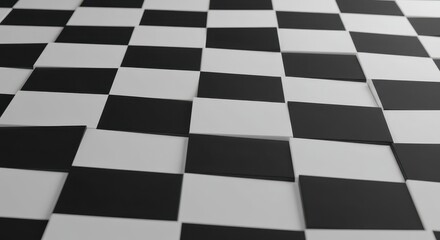 Fototapeta premium A high-contrast geometric background featuring perfect rows of alternating white and black squares forming a classic checkerboard pattern ,tessellation ,retro ,checkerboard