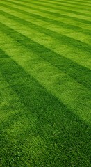 Vibrant green lawn meticulously manicured with clear, repeating stripes creating a neat geometric pattern and ordered surface texture, stripes, row, parallel