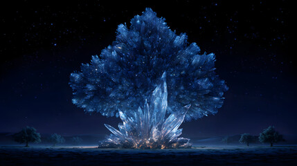 Blue Crystal Tree at Night

