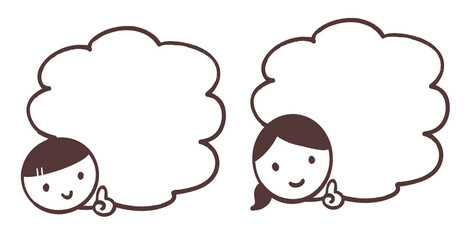 可愛い顔付き吹き出しイラスト線画セット