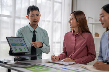 Business people discussing recycling and circular economy strategy