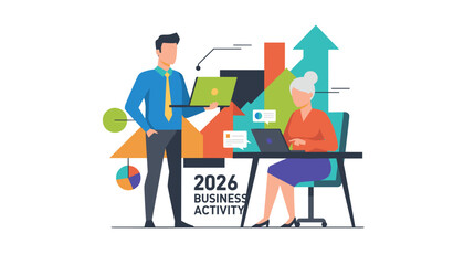 Team analyzing 2026 business activity data and growth charts