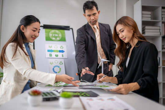 Business team discussing esg sustainability environmental corporate policy