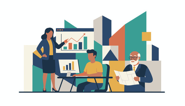 Diverse business team analyzing data growth metrics Corporate strategy and financial success illustration