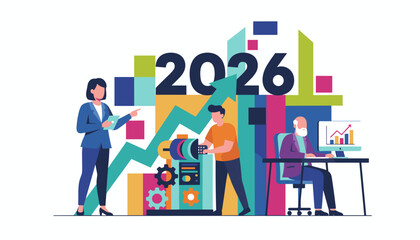 Professional team planning business growth for 2026 with strategy process and data analysis