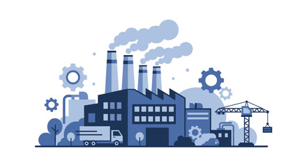 Obraz premium Blue industrial factory illustration Manufacturing production construction and pollution concept