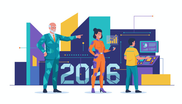 Future business strategy Team planning for 2026 goals with tech and innovation illustration