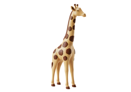 Giraffe toy figurine 3D render isolated on white background. Cute cartoon safari animal statuette for kids or nursery de
