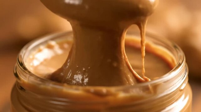 Delicious Peanut Butter Jar with Spoon Close Up Food Photography.