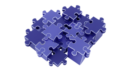 Interlocking purple puzzle pieces, solution concept background