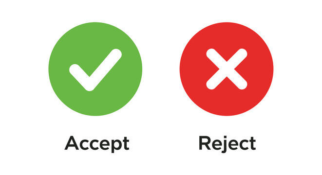 Simple green checkmark and red x symbols representing accept and reject options