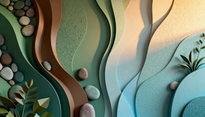 Abstract nature-inspired 3D surface, subtle texture, calm tones, realistic lighting, vertical wallpaper, minimal mood