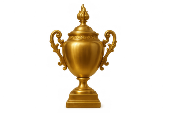 Golden trophy cup representing victory, success, championship, and achievement, isolated with transparent background