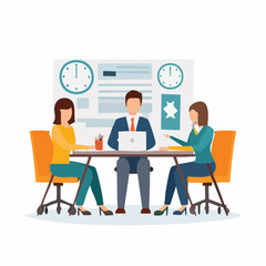 Fototapeta premium Business Meeting Illustration with Three People at a Table.
