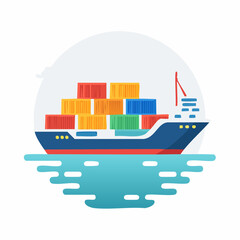 Fototapeta premium Cargo Ship with Colorful Containers Illustration for Global Trade.