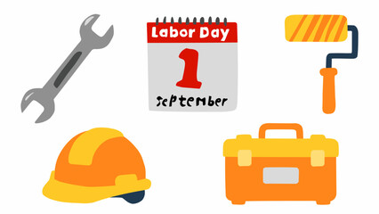 Fototapeta premium Labor Day Tools Flat Illustration Set