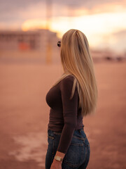 young woman long blonde hair 