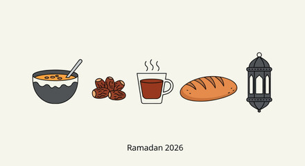 Ramadan 2026 Iftar Meal with Dates, Soup, Bread, and Lantern.