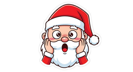 Santa Claus with surprised expression and rosy cheeks, ideal for festive marketing and holiday greetings.