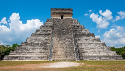 Jelajahi Piramida Chichen Itza di bawah langit biru