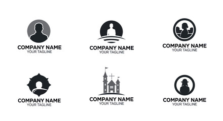 Collection of six minimalist black and white logo design templates.