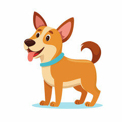 Cartoon Dog with Blue Collar Brown Fur and Tongue Out Standing.