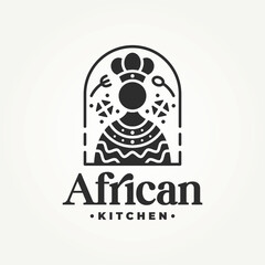minimalist african cultural kitchen food line art icon badge logo vector illustration design. simple modern beverage restaurant logo concept