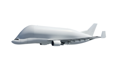 White Cargo Aircraft Airbus Beluga A300 600 ST Side View Isolated on Transparent Background