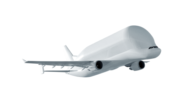 White Cargo Plane Airbus Beluga A300 600 ST Side View Isolated on Transparent Background