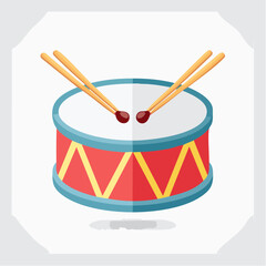 Cartoon Drum with Drumsticks Red and Blue Design.