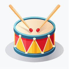 Cartoon Drum with Drumsticks Musical Instrument Illustration.