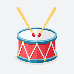 Cartoon Drum with Sticks Red and Blue Design Musical Instrument.