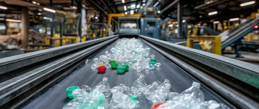 robots with grippers that selectively pick plastics for recycling as a conveyor belt moves different kinds of rubbish
