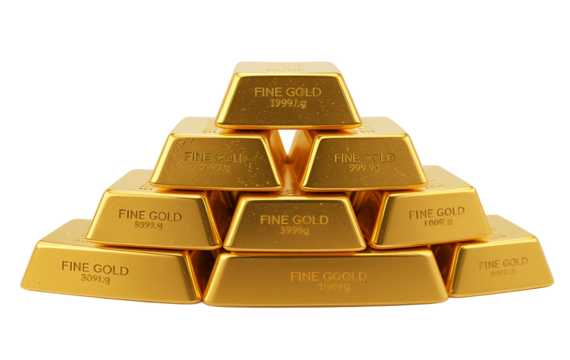 stack of shiny fine gold bars arranged neatly on reflective surface symbolizing wealth and