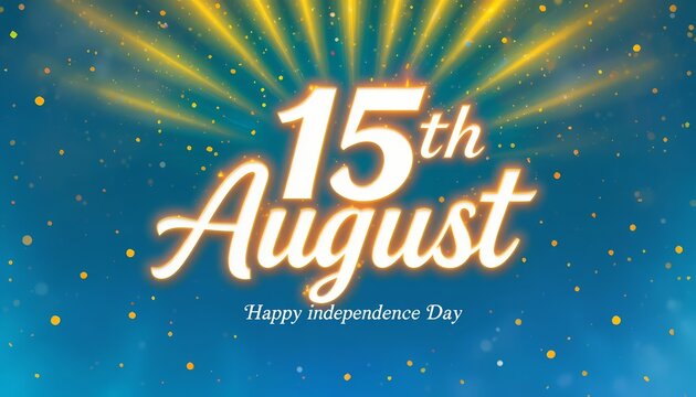Bright and festive glowing text celebrating fifteenth august independence day with golden sparkles - Powered by Adobe