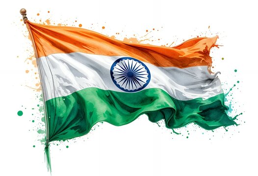 Vibrant artistic representation of the Indian national flag flowing dynamically in the air with