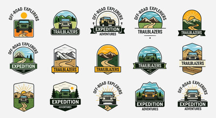 Fototapeta premium Collection of Off-Road Adventure and Expedition Logos with Vintage Style.