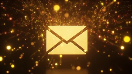 Glowing Gold Envelope With Particles Bursting Out On Black Background - Powered by Adobe