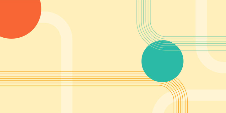 Abstract geometric background with circles and flowing lines in a modern retro color palette
